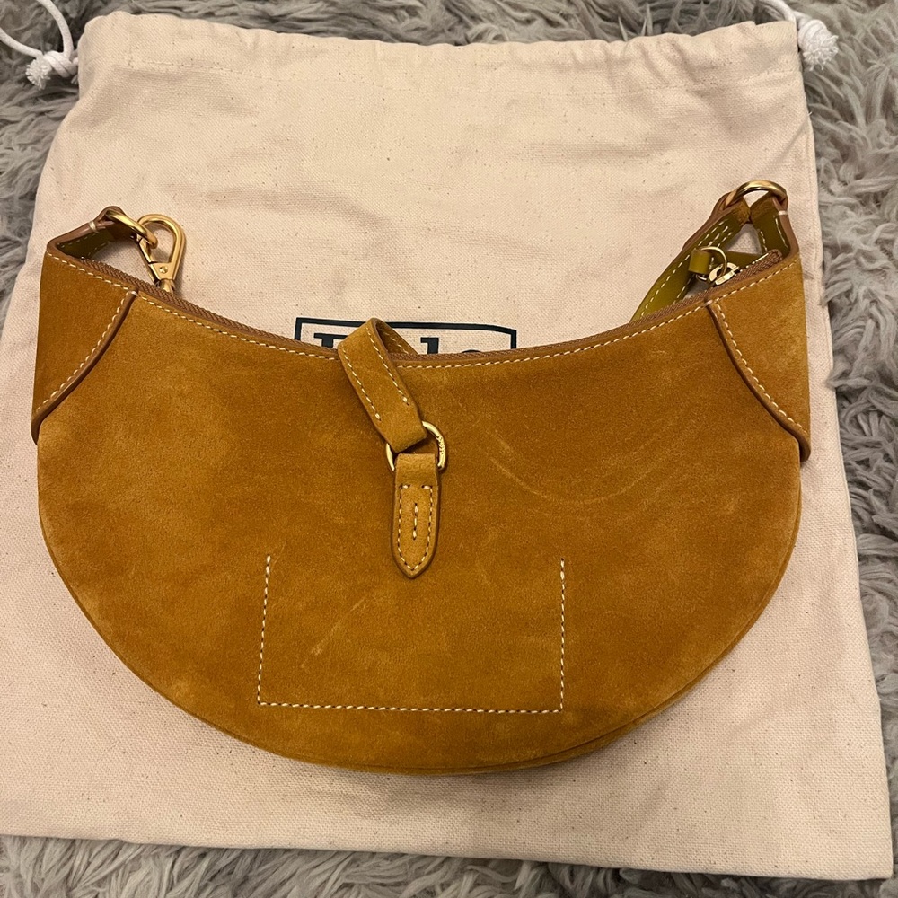 Polo by Ralph Lauren Mustard Suede Crescent Shoulder Bag with Gold Hardware - Picture 5 of 7